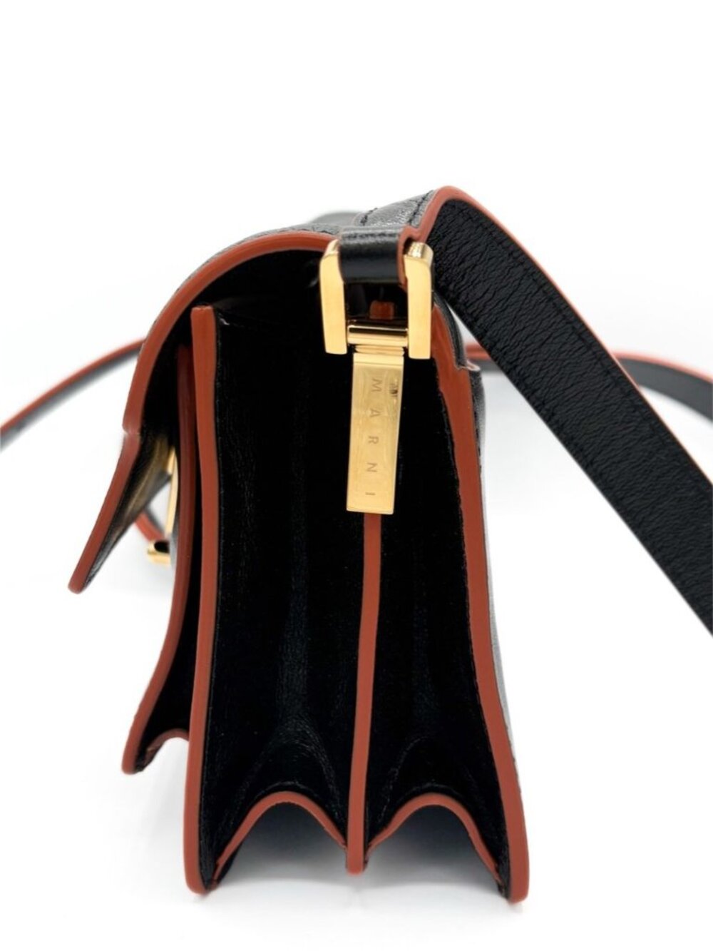 Marni Mini Trunk Bag Black Leather Crossbody Gold Hardware NWOT - Picture 5 of 13